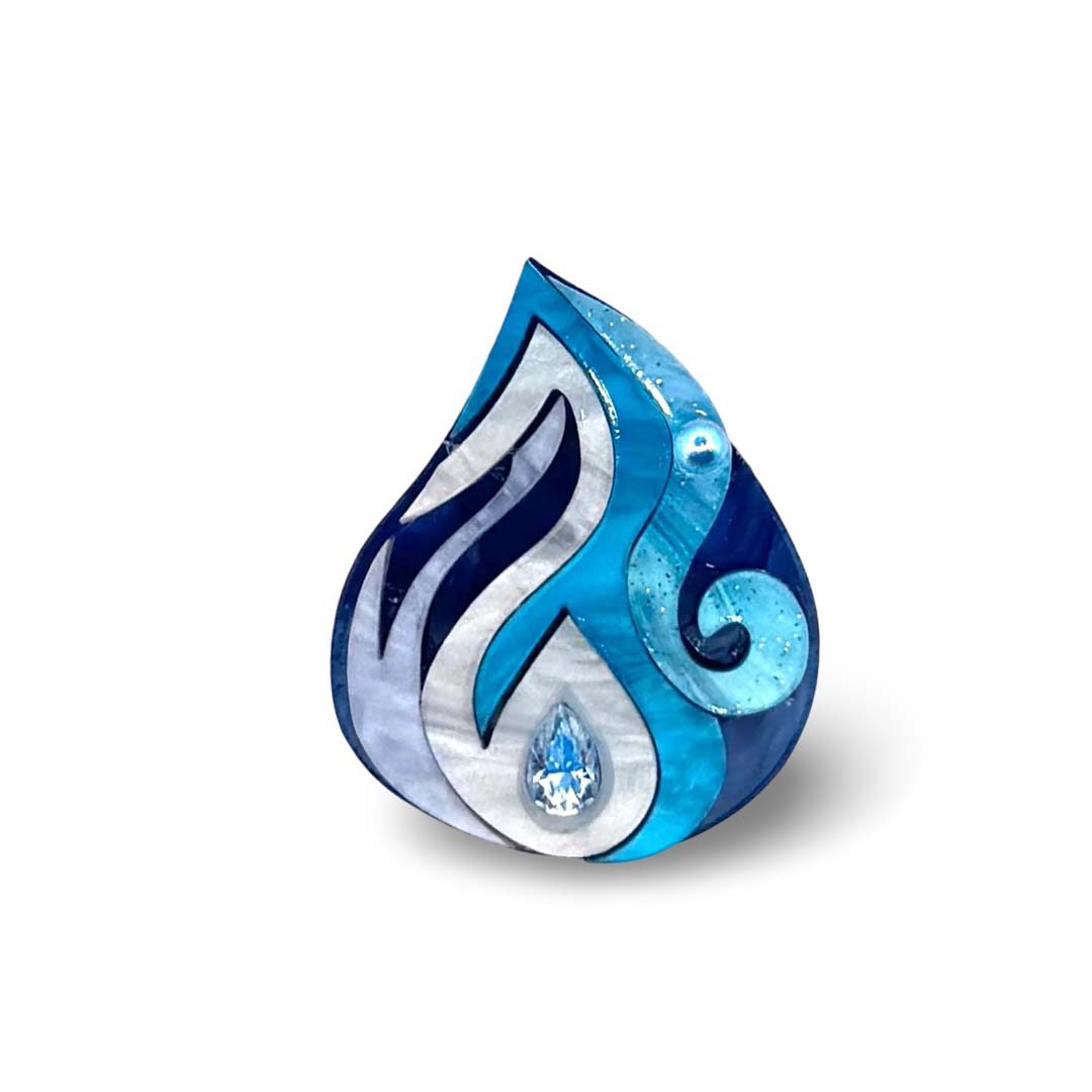 Wave Drop Sea Blue Pear Moissanite Mini Brooch By Wintersheart - Ultra Limited Design!